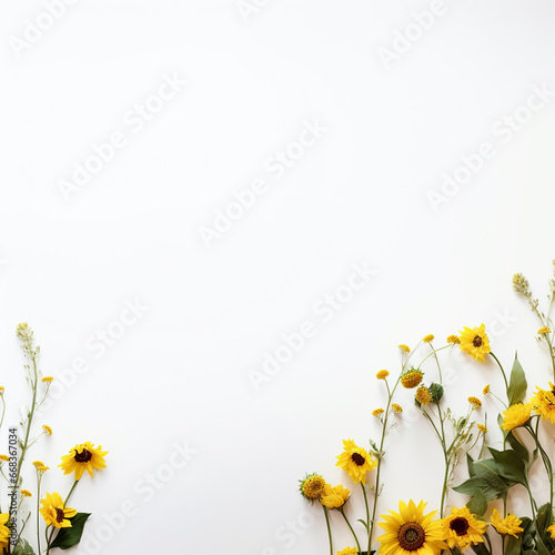 Beautiful Sunflower Frame Clean White Background
