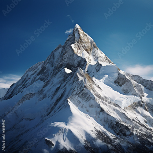Fondo natural con detalle de pico montañoso con nieve y cielo azul
