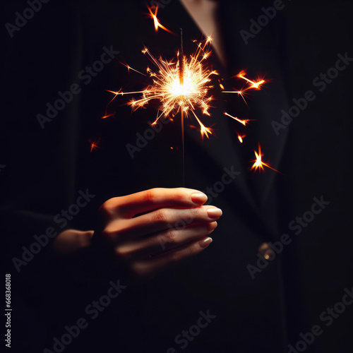 Woman hand holding a burning sparkler. ai generative