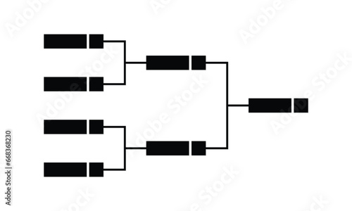 Vector black line or outline championship single elimination tournament bracket or tree diagram isolated on a white background. Fields for four players or 4 teams. It is suitable for sport matches