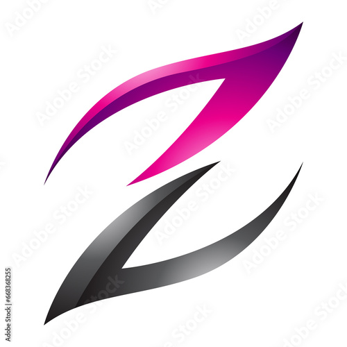 Magenta and Black Glossy Fire Shaped Letter Z Icon
