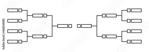 Vector line or outline championship single elimination tournament bracket or tree diagram isolated on white. Fields for 8 players or teams, 4 from each side. It is suitable for all kinds of sports