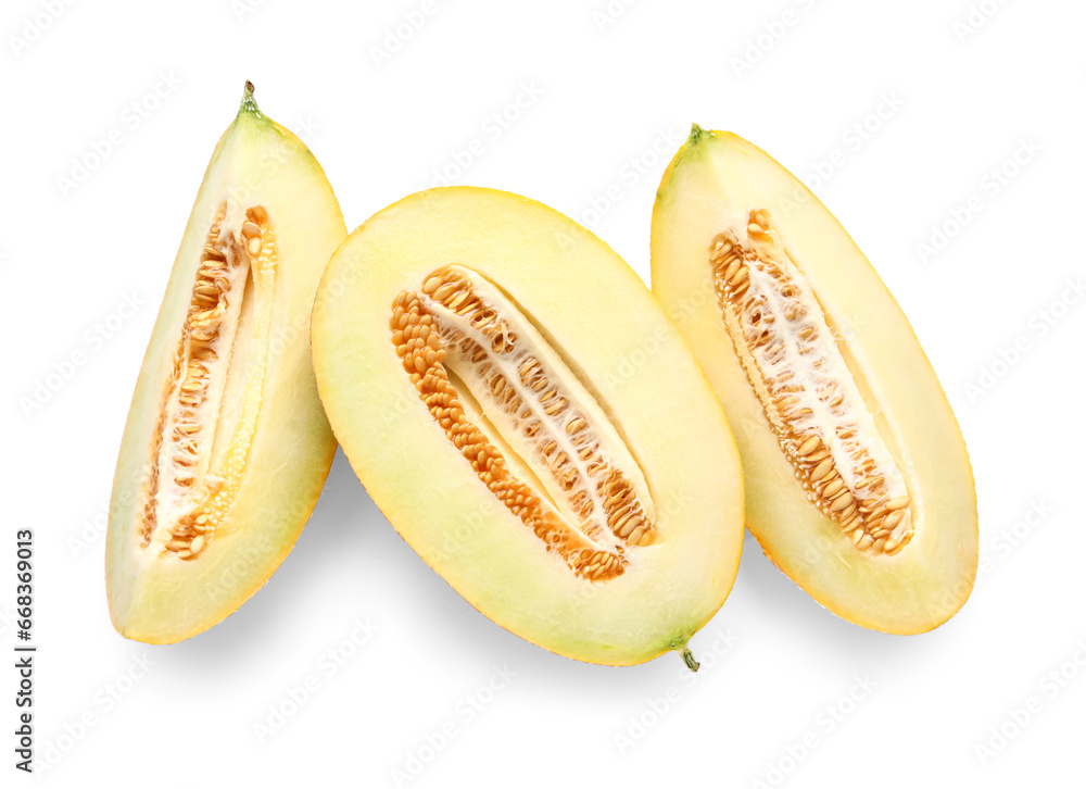 Pieces of sweet melon on white background Pieces of sweet melon on white background