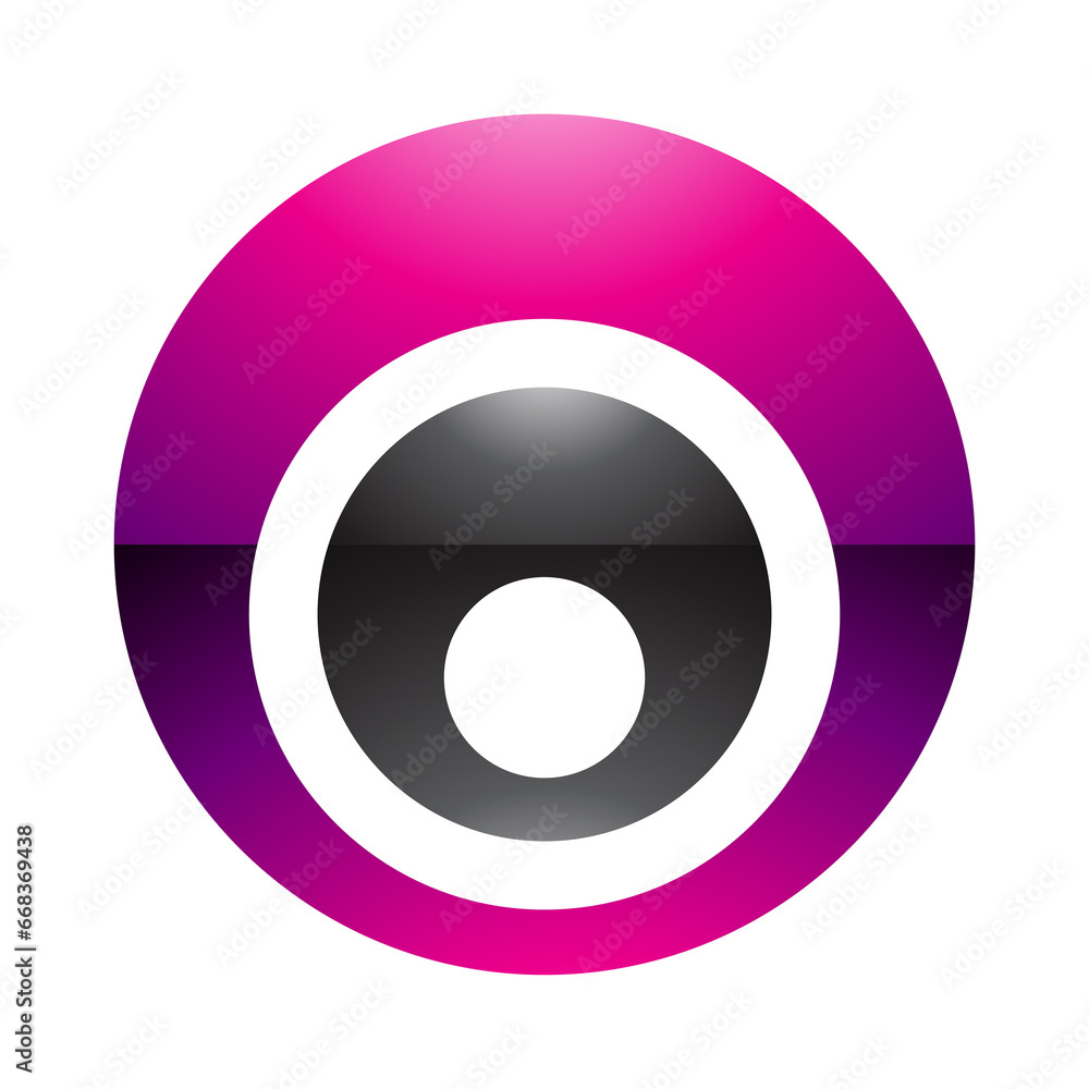 Magenta and Black Glossy Letter O Icon with Nested Circles Magenta and Black Glossy Letter O Icon with Nested Circles
