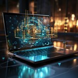 Nighttime Digital Connection: Modern Information Network on Illuminated Laptop Screen