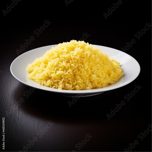 butter fried rice in plate, limbo background, bright studio color, professional