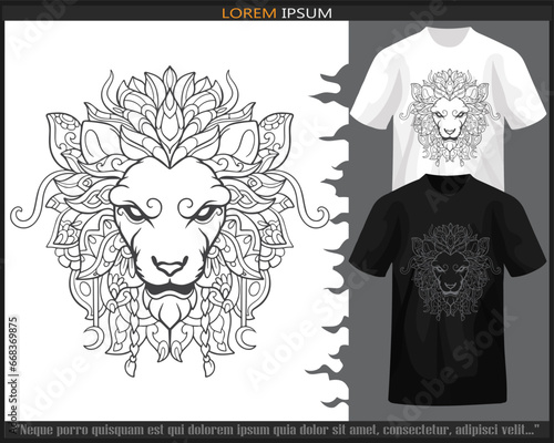 Lion head mandala arts isolated on black and white t shirt.
