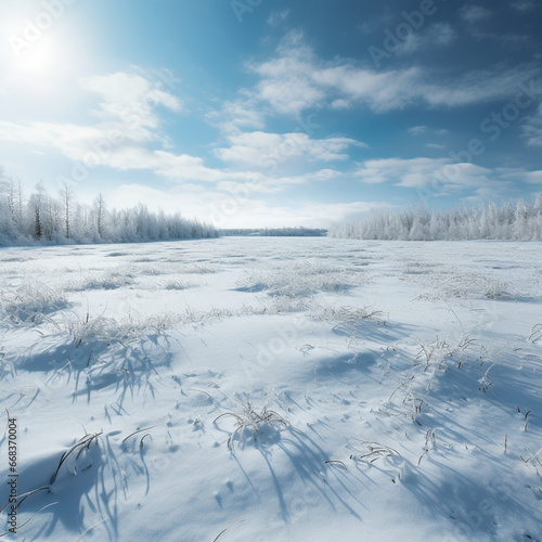 Fondo natural con detalle de paisaje helado con nieve y cielo azul