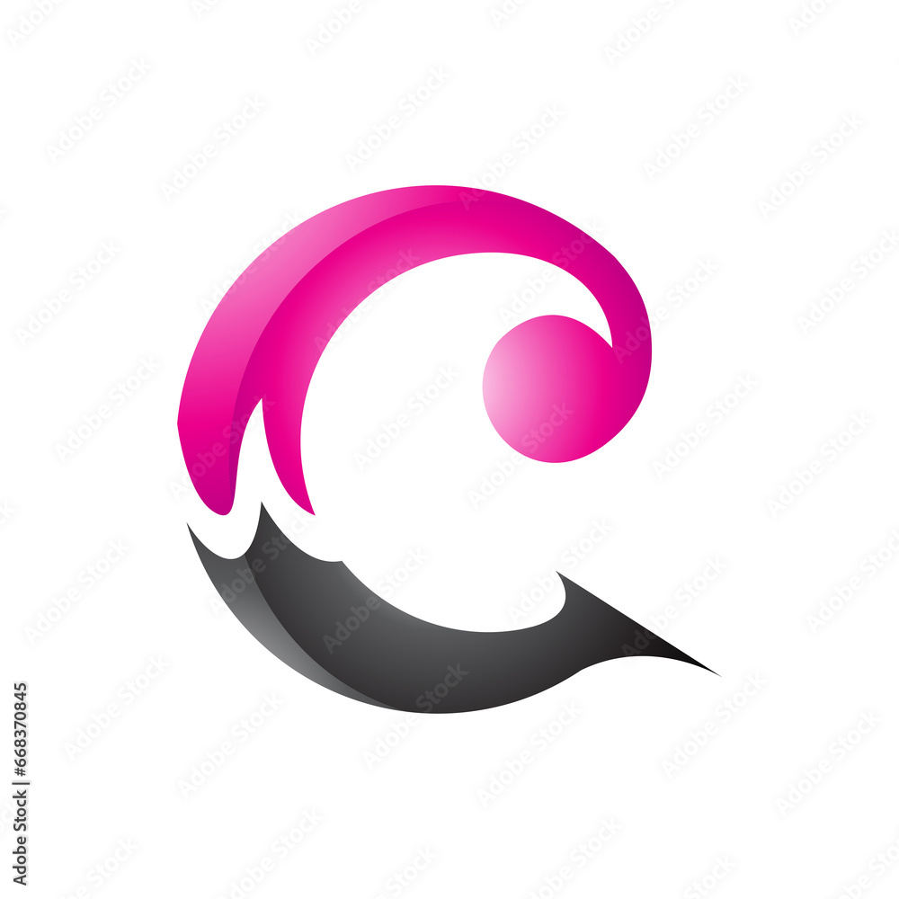 Magenta and Black Glossy Round Curly Letter C Icon