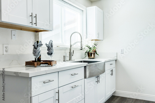 kitchen with white cabinets