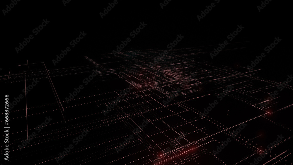 3D rendering of a digital neon mesh made of bright lines and dots 3D rendering of a digital neon mesh made of bright lines and dots