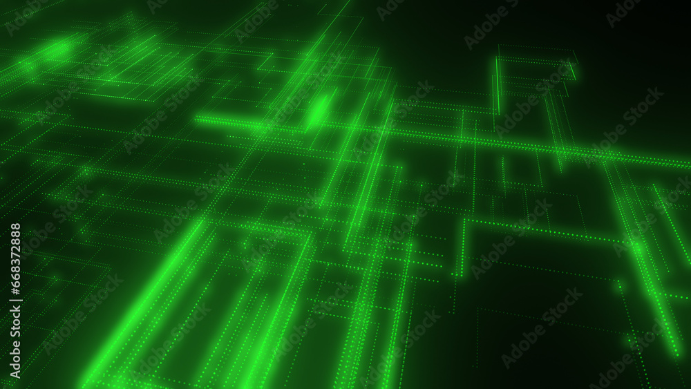 3D rendering of a digital neon mesh made of bright lines and dots 3D rendering of a digital neon mesh made of bright lines and dots