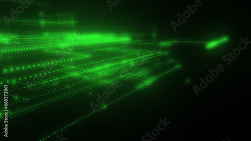 3D rendering of a digital neon mesh made of bright lines and dots © Vitaly