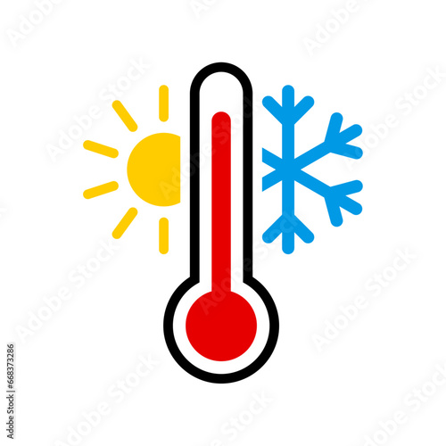 Thermometer with sun and snowflake icon