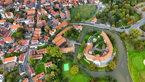 Aerial drone view water castle Wasserschloss Burgsteinfurt Steinfurt, North Rhine-Westphalia, Germany photo