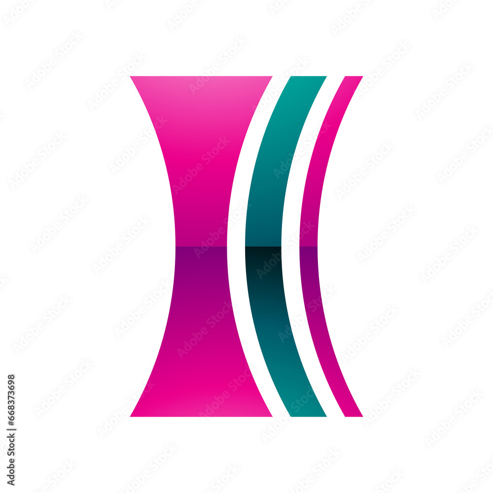 Magenta and Green Glossy Concave Lens Shaped Letter I Icon Magenta and Green Glossy Concave Lens Shaped Letter I Icon