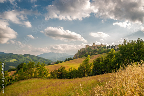 Rural landscape with the castle of Bardi. Parma province, Emilia and Romagna, Italy. photo