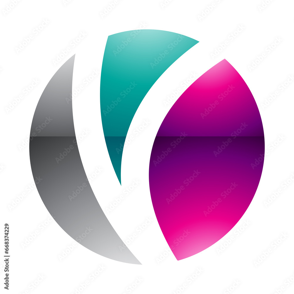 Magenta and Green Glossy Letter O Icon with a V Shape Magenta and Green Glossy Letter O Icon with a V Shape