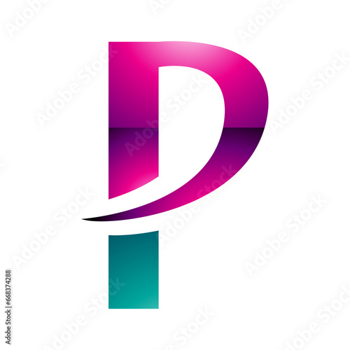 Magenta and Green Glossy Letter P Icon with a Pointy Tip