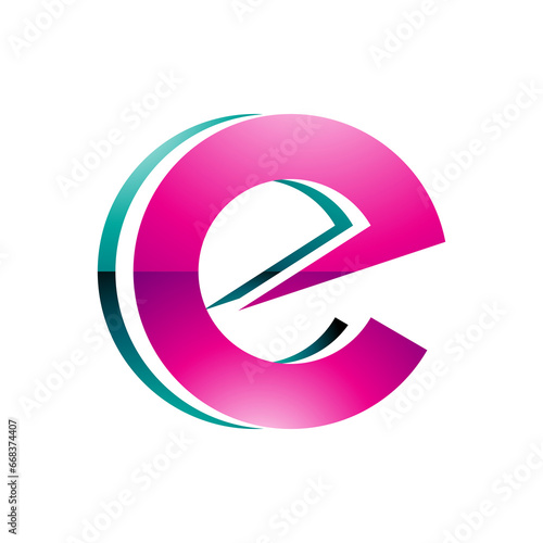 Magenta and Green Glossy Round Layered Lowercase Letter E Icon
