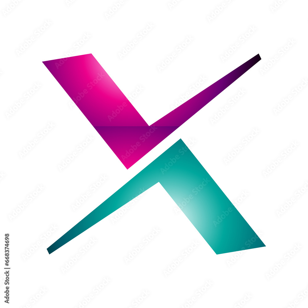 Magenta and Green Glossy Tick Shaped Letter X Icon Magenta and Green Glossy Tick Shaped Letter X Icon