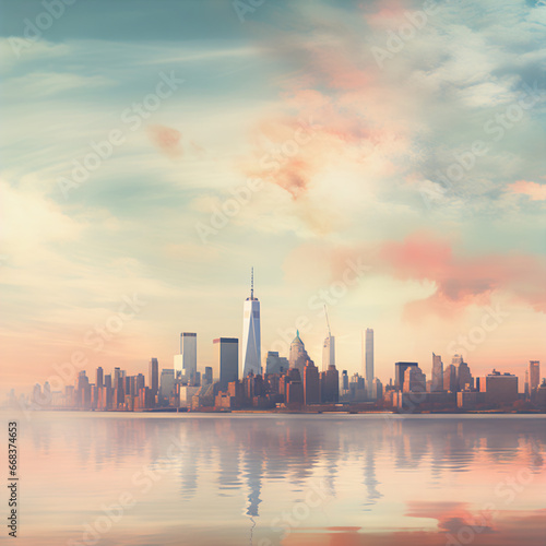 Impressionist Dream: Soft Pastel City Skyline - Artistic Travel Photograph