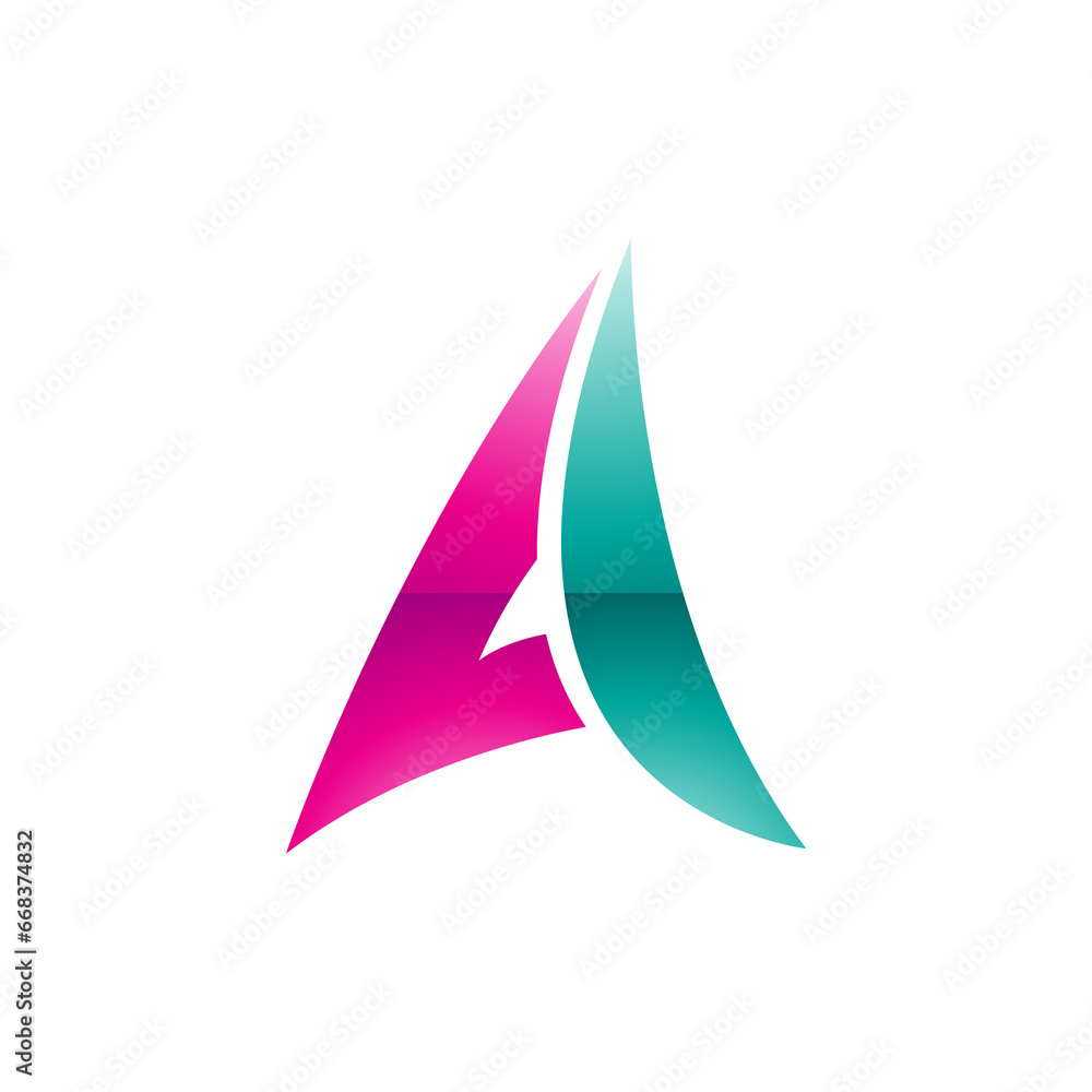 Magenta and Persian Green Glossy Paper Plane Shaped Letter A Icon Magenta and Persian Green Glossy Paper Plane Shaped Letter A Icon