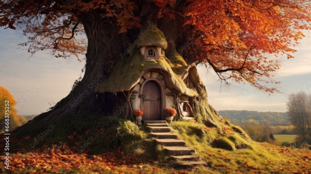 Fototapeta premium A tree with a house built into it
