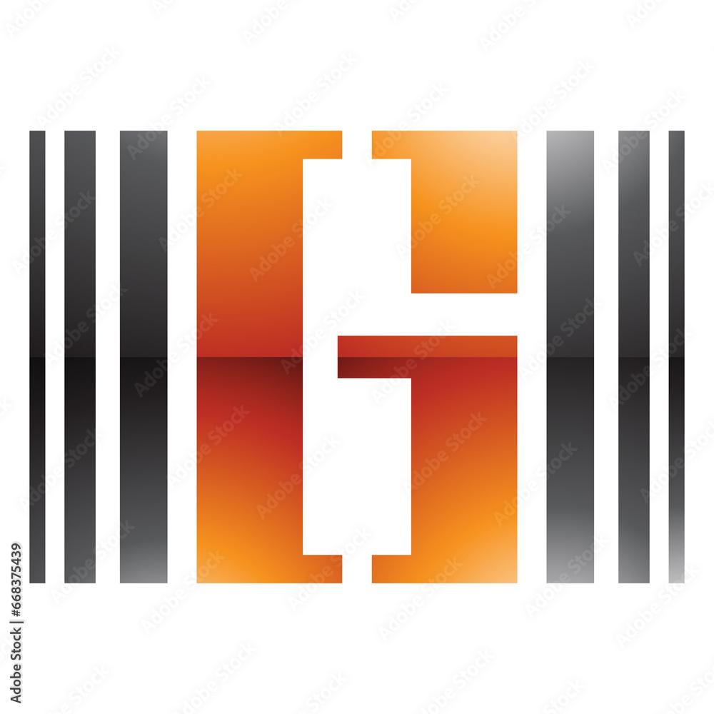 Orange and Black Glossy Letter G Icon with Vertical Stripes Orange and Black Glossy Letter G Icon with Vertical Stripes