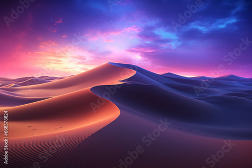 Cinematic shot, a plain dessert with dunes. AI generative