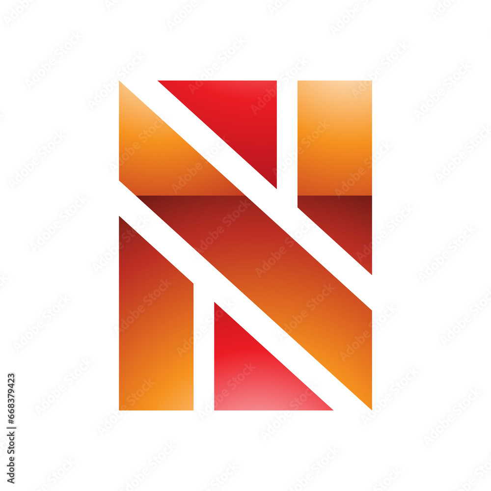 Orange and Red Glossy Rectangle Shaped Letter N Icon Orange and Red Glossy Rectangle Shaped Letter N Icon