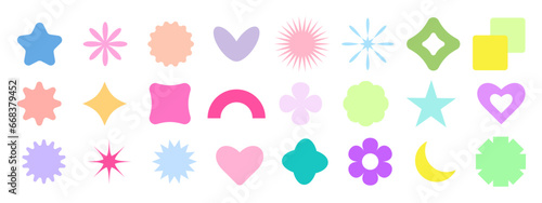 Bright shapes vector set. Stars collection. Starburst flower sale badge. Star blank label, stickers emblem. Shine symbol illustration. Sun ray frames, quality signs, sale icon
