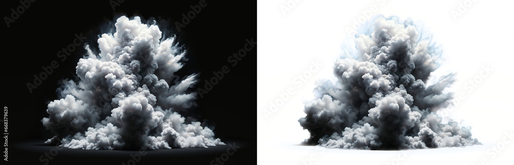 Dense, white smoke billows from a central point, crafting a striking VFX spectacle against a pitch-black background. easy overlay with alpha transparent backdround Dense, white smoke billows from a central point, crafting a striking VFX spectacle against a pitch-black background. easy overlay with alpha transparent backdround