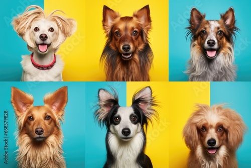 Group of dogs in a collage on a multicolored background