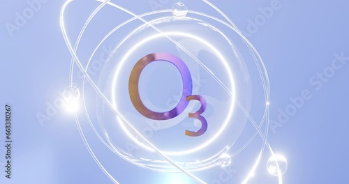 ozone symbol - o3 inside a sphere with atoms and orbits, the concept of environmental protection, fighting greenhouse gases photo