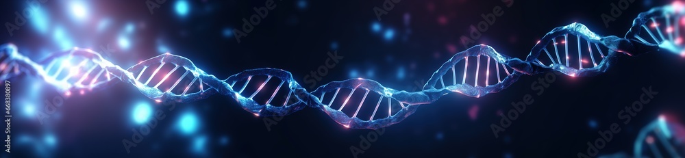 Helix human DNA structure, concept of biochemistry with dna molecule on dark background, DNA CHAIN. Ai generative - obrazy, fototapety, plakaty 