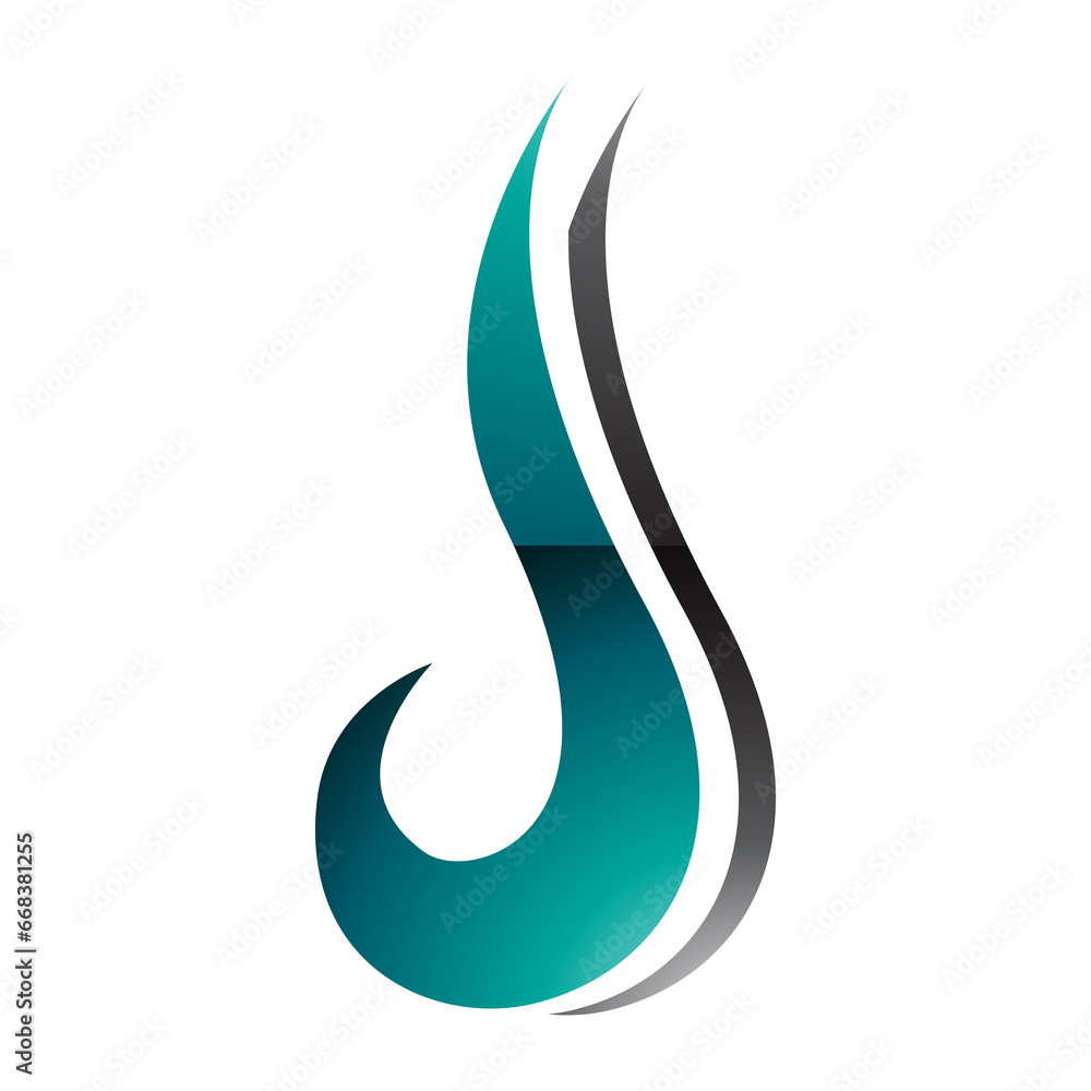 Persian Green and Black Glossy Hook Shaped Letter J Icon Persian Green and Black Glossy Hook Shaped Letter J Icon