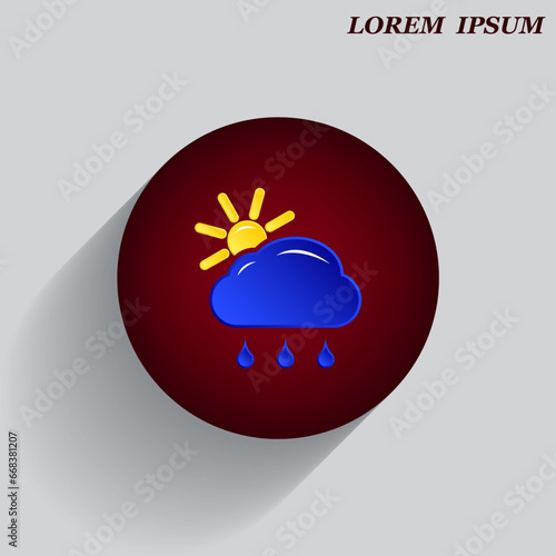 Beautiful weather icon - cloud, sun, snow, rain. Meteo icon, weather on a beautiful background with shadow.