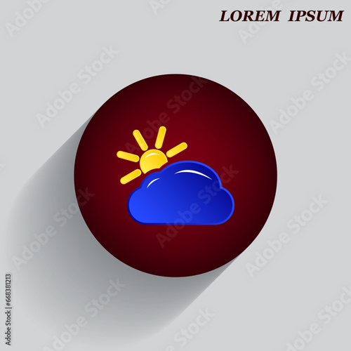 Beautiful weather icon - cloud, sun, snow, rain. Meteo icon, weather on a beautiful background with shadow.