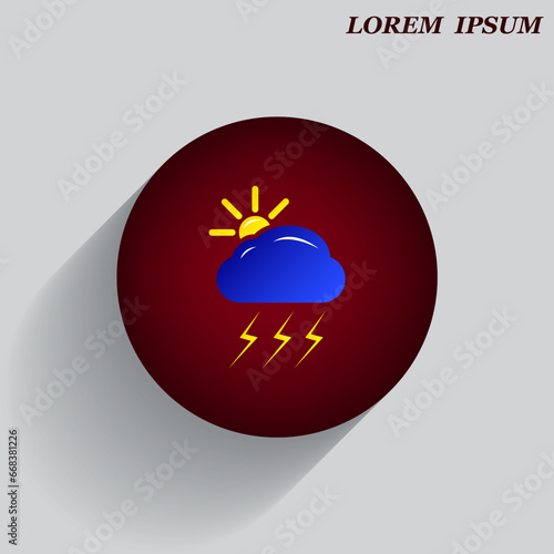 Beautiful weather icon - cloud, sun, snow, rain. Meteo icon, weather on a beautiful background with shadow.