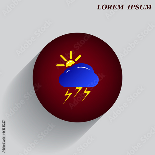 Beautiful weather icon - cloud, sun, snow, rain. Meteo icon, weather on a beautiful background with shadow.