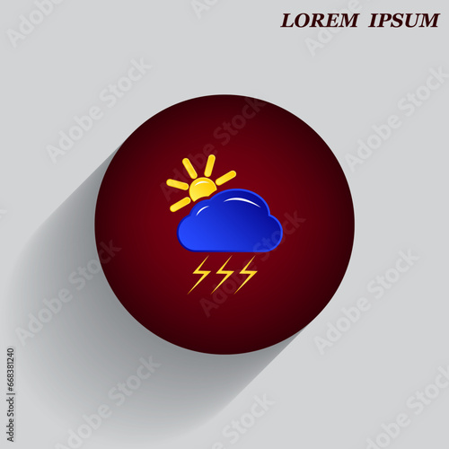Beautiful weather icon - cloud, sun, snow, rain. Meteo icon, weather on a beautiful background with shadow.