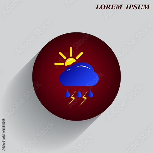 Beautiful weather icon - cloud, sun, snow, rain. Meteo icon, weather on a beautiful background with shadow.