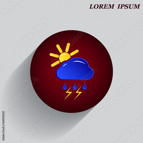 Beautiful weather icon - cloud, sun, snow, rain. Meteo icon, weather on a beautiful background with shadow.