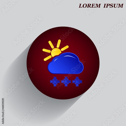 Beautiful weather icon - cloud, sun, snow, rain. Meteo icon, weather on a beautiful background with shadow.