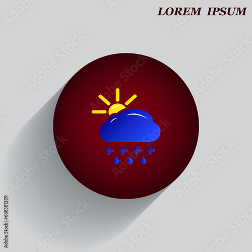 Beautiful weather icon - cloud, sun, snow, rain. Meteo icon, weather on a beautiful background with shadow.
