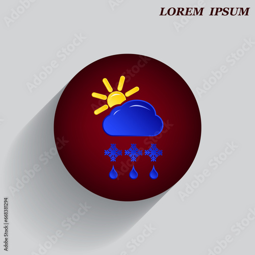 Beautiful weather icon - cloud, sun, snow, rain. Meteo icon, weather on a beautiful background with shadow.