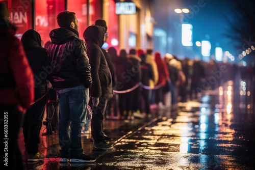 People waiting in line at the store for Black Friday sales. Ai generative