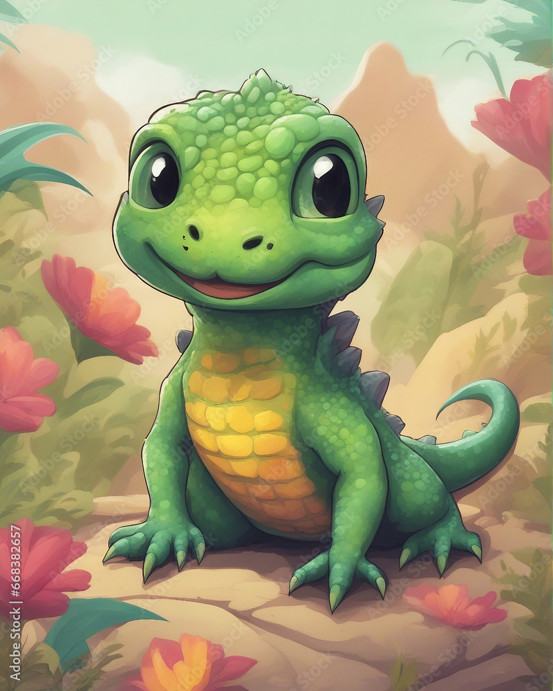 Lizard baby cute cartoon character