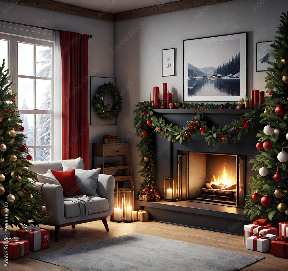 Fototapeta premium Christmas Home Decor: Deck the Halls for the Holidays. generative AI